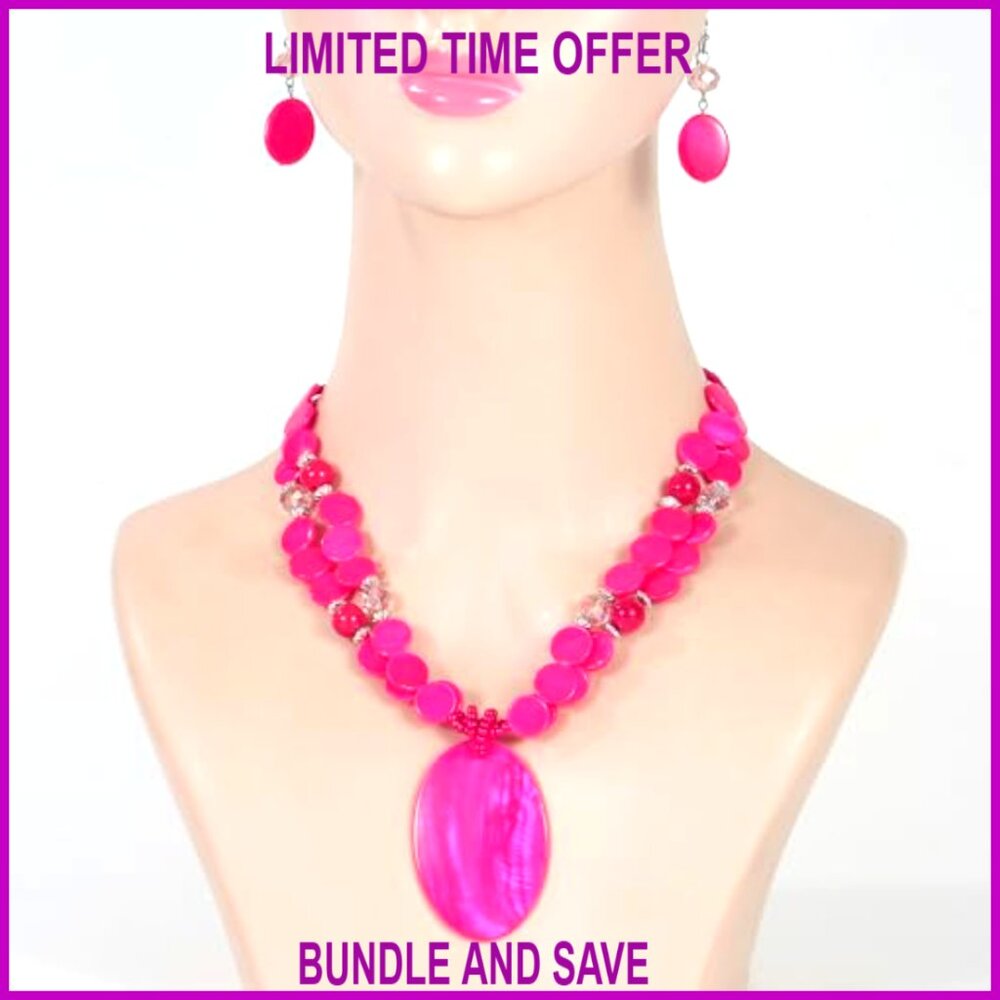 Multi-Strand Shell Bead Statement Necklace Earrin… - image 4